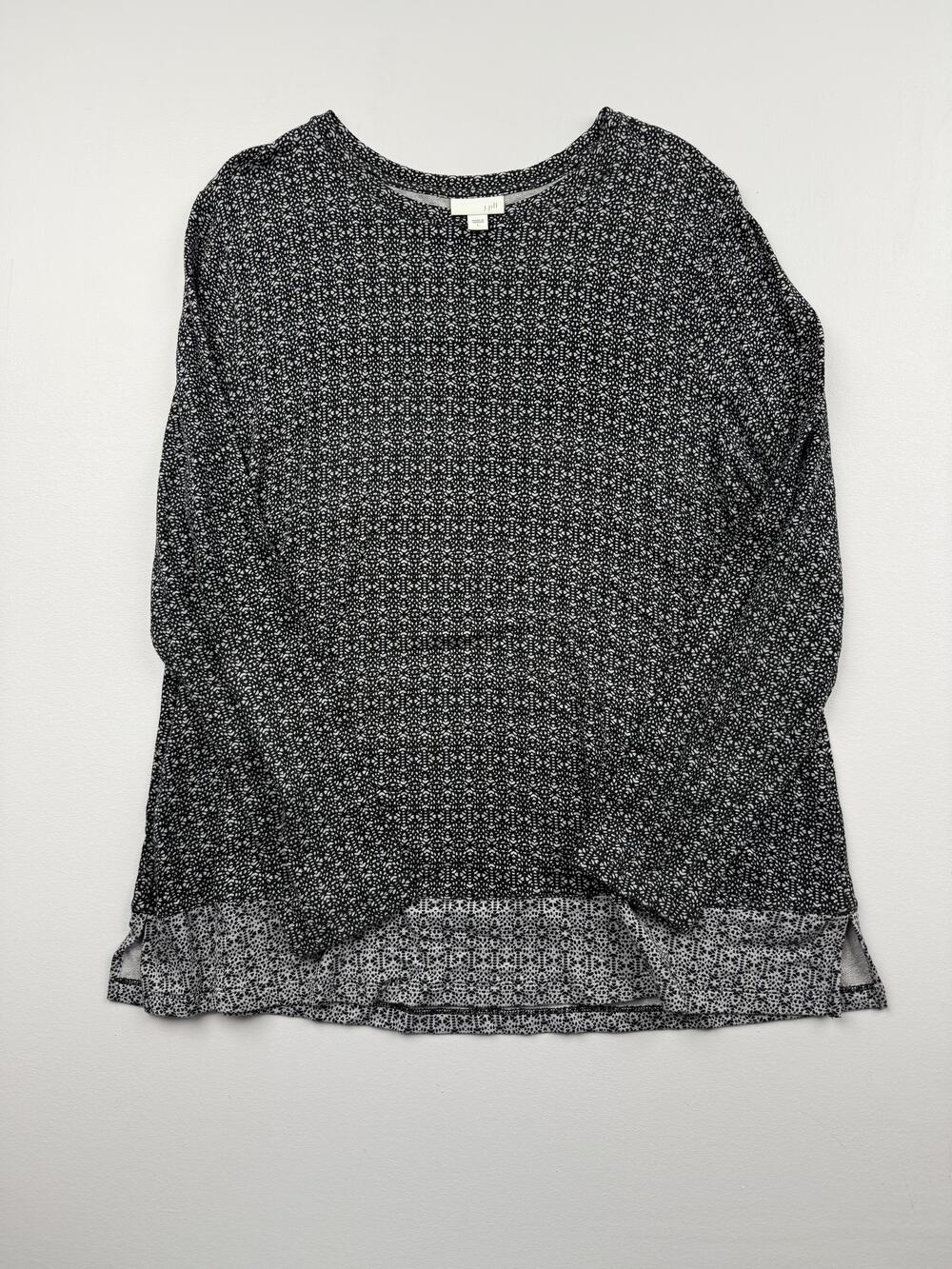 J. Jill Shirt Womens Large Black Crew Neck Long Sleeve Geometric Tunic Top
